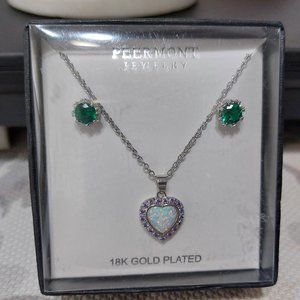 Peermont Necklace & Earring Set Purple White Stone Heart Green Stud Earring SET